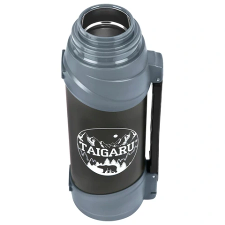Термос классический, нержавеющая сталь 2 л, черно-серый, 2 кружки, ручка + ремешок, TAIGARU (ТАЙГАРУ), 608818 - МСК «Форвард»