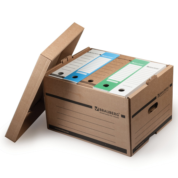 Короб архивный (405х330х265мм), надстраиваемый, с крышкой, гофрокартон, BRAUBERG, 126521