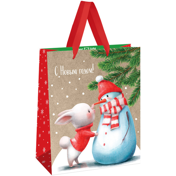 Пакет подарочный 26*32*12см MESHU "Snowman", крафт MS_61645 371084
