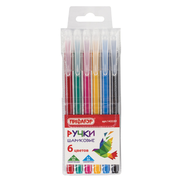 Ручки шариковые ПИФАГОР "Веселые зверята", НАБОР 6шт, АССОРТИ, 0,7мм, линия 0,35мм, 143337 BP251
