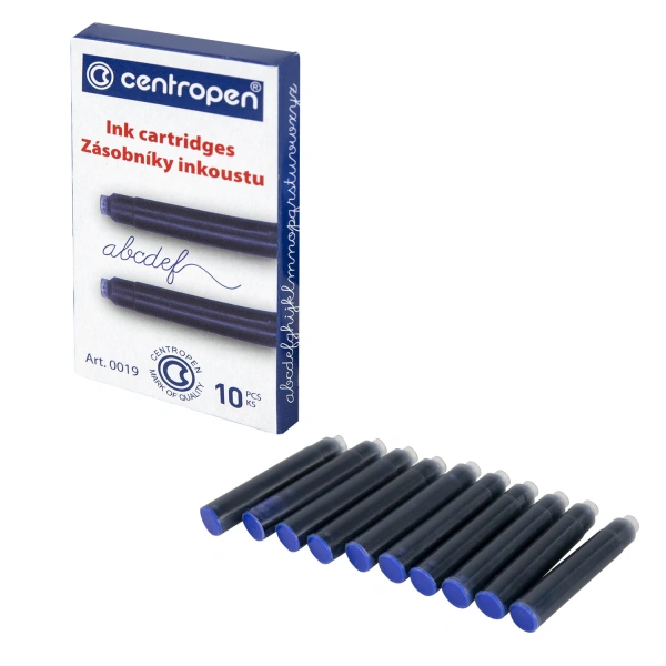 Картриджи чернильные СИНИЕ CENTROPEN, КОМПЛЕКТ 10 шт., 0019/10 1 0019 1002 140998