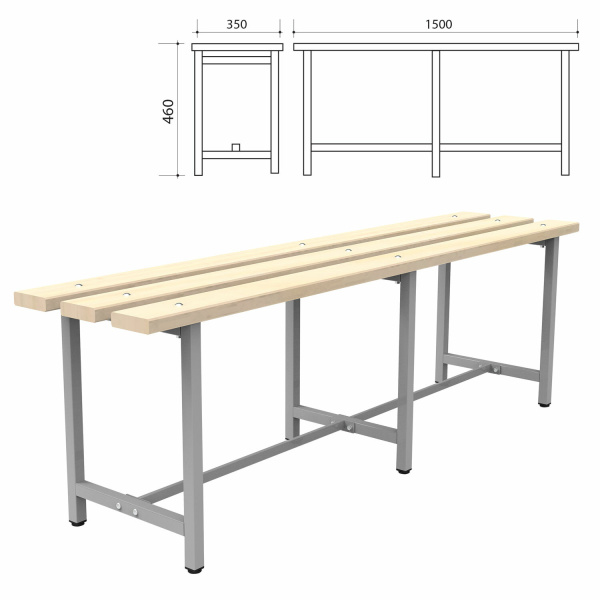 Скамья деревянная на металлокаркасе СТ 3 (ш1500*г350*в460мм), 532529