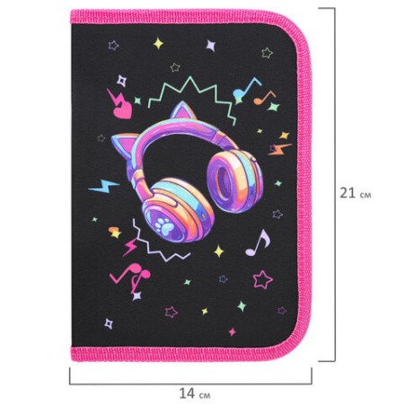 Пенал BRAUBERG с наполнением, 1 отделение, 1 откидная планка, 24 предмета, 21х14 см, "Headphones", 273531 - МСК «Форвард»
