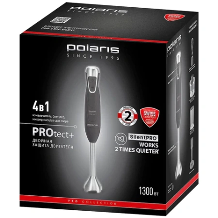 Блендер погружной POLARIS PHB 1380, 1300 Вт, 2 скорости, 4 насадки, стакан, серый, 47653, PHB 1380 Silent 456715 - МСК «Форвард»