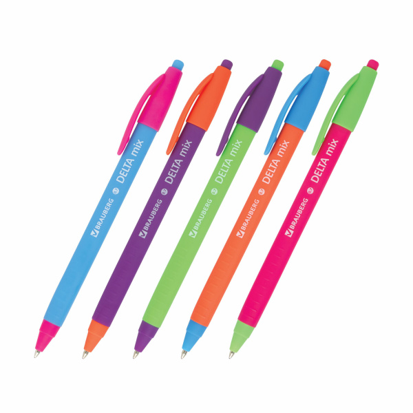 Ручка шариковая масляная автомат. BRAUBERG "Delta Mix", СИНЯЯ, soft-touch ассорти, узел0,7мм, 143340