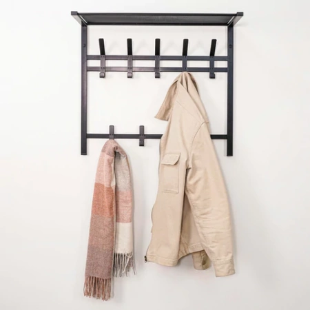 Вешалка настенная с полкой 2 яруса ZMI "Торонто-22", 585х670х270 мм, 9 крючков, металл, черная, ВСПТ22 Ч 700938 - МСК «Форвард»