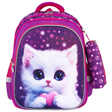 Рюкзак BRAUBERG KIDS MIND с пеналом в комплекте, 2 отделения, "Humble Cat", 40х28х18 см, 273176 - МСК «Форвард»