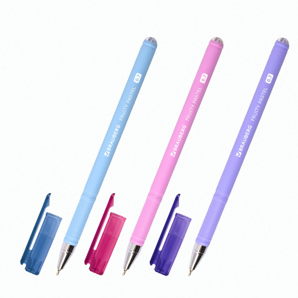 Ручка шариковая масляная BRAUBERG FRUITY Pastel, СИНЯЯ, soft-touch, 0,7мм, линия 0,35мм, 142958 OBP3