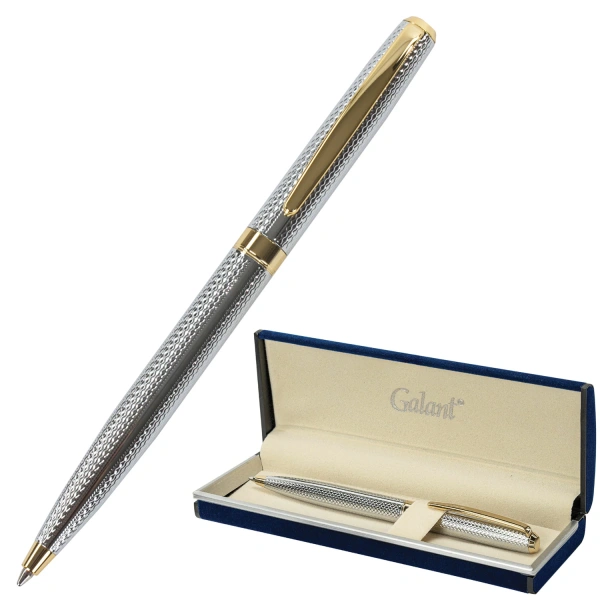 Ручка подарочная шариковая GALANT Marburg, корпус серебристый, золот. детали, 0,7мм, синяя, 141015