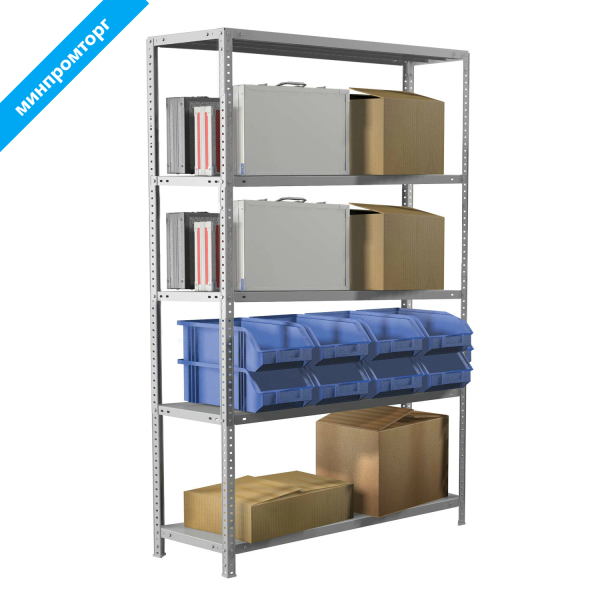 Стеллаж металлический BRABIX MS Plus-200/60-5 (в2000*ш1000*г600мм), 5 полок, регулир. опоры, 291111 
