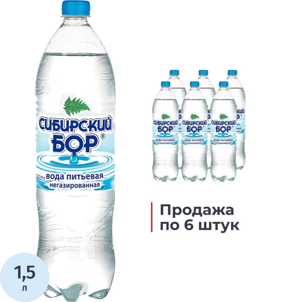 Вода питьевая Сибирский Бор негазированная 1.5 л КОМПЛЕКТ 6ШТ 2464850