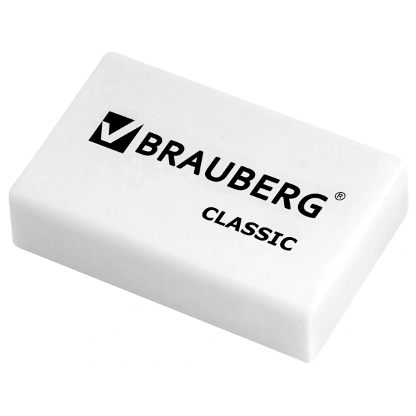 Ластик BRAUBERG "Classic", 26х17х7мм, белый, прямоугольный, 221033