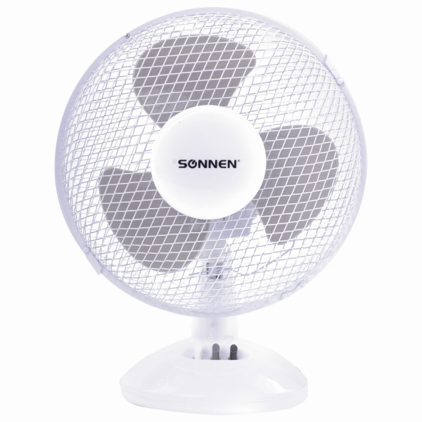 Вентилятор настольный SONNEN FT23-B6, d=23 см, 25Вт, на подставке, 2скорост. режима,бел/cер,451038