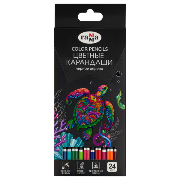 Карандаши цветные Гамма "Классические", 24цв., черное дерево,заточен., картон. упак., европодвес CP24BW_112025 389253