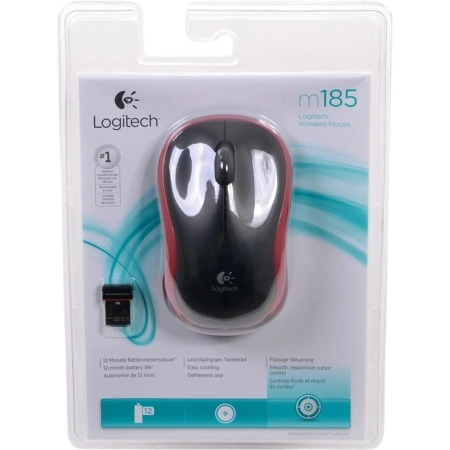 Мышь беспроводная Logitech Wireless Mouse M185 красная 1колесо + 3 кнопки 910-002240/910-002633 1594552 - МСК «Форвард»