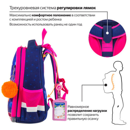 Ранец BRAUBERG PREMIUM, 2 отделения, с брелоком, "Cute fox", LED-ЛАМПОЧКИ, 38х29х16 см, 272019 - МСК «Форвард»