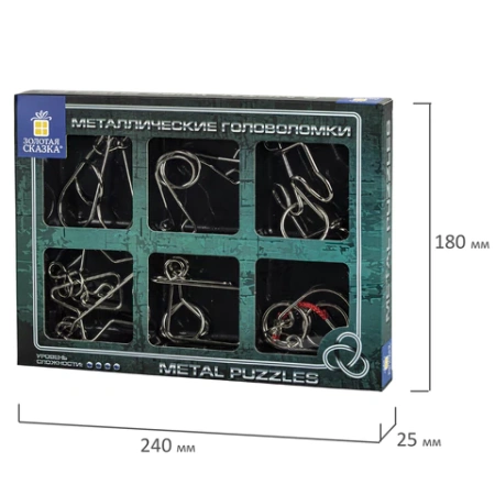Головоломки металлические большие ЗОЛОТАЯ СКАЗКА, набор 6 штук, MEDIUM level, 664926 - МСК «Форвард»