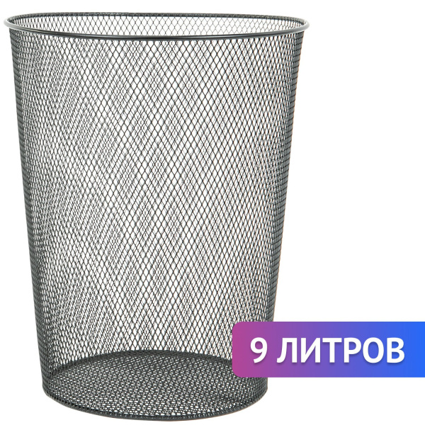 Корзина для бумаг 9 л, металлическая, черная, BRAUBERG "Germanium", 231958