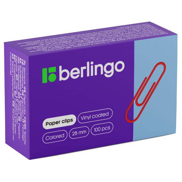 Скрепки 28мм, Berlingo, 100шт., цветные, карт. упаковка BK2514 115999