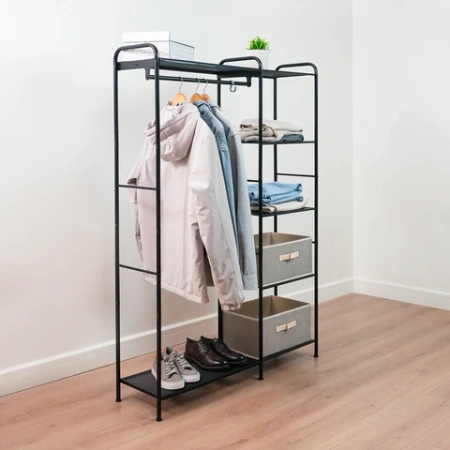 Вешалка-стеллаж ZMI "Валенсия-1", 1555х1090х300 мм, 7 полок, металл, черная, ГСВ1 Ч 700928   - МСК «Форвард»