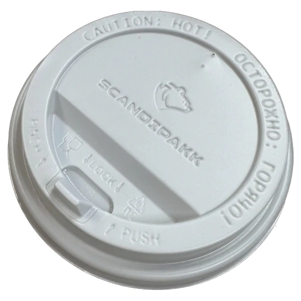 Крышка для стакана 300-400мл диаметр 90мм 100 штук с клапаном-носиком белая, СКАНДИПАКК, 9032 774090 602311