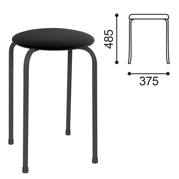 Табурет РС01-Т011В, черный каркас, кожзам черный, ш/к 33437 РС01-Т011В-201-531654