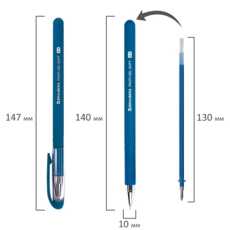 Ручка гелевая BRAUBERG "Profi-Gel SOFT", СИНЯЯ, линия письма 0,4 мм, стандартный наконечник 0,5 мм, прорезиненный корпус SOFT-TOUCH, 144130 - МСК «Форвард»