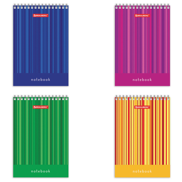 Блокнот МАЛЫЙ ФОРМАТ А6 97х145мм, 40л, гребень, картон, клетка, BRAUBERG, Полоски, 129822