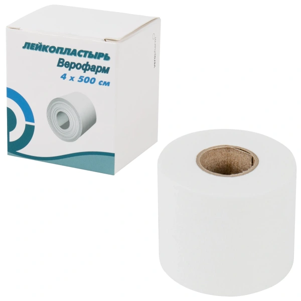 Лейкопластырь рулонный ВЕРОФАРМ, 4х500 см. тканевая основа, картонная коробка 20024113 630606