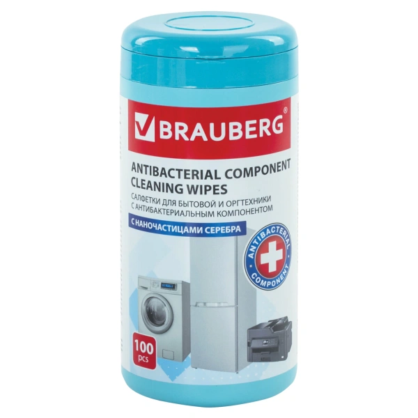 Салфетки АНТИБАКТЕРИАЛЬНЫЕ ДЛЯ БЫТОВОЙ И ОРГТЕХНИКИ, ПЛОТНЫЕ, BRAUBERG, 100шт, 513477