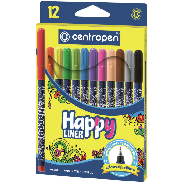Ручки капиллярные (линеры) 12 ЦВЕТОВ CENTROPEN "Happy Liner", линия 0,3мм, 2521/12 2 2521 1202143684 