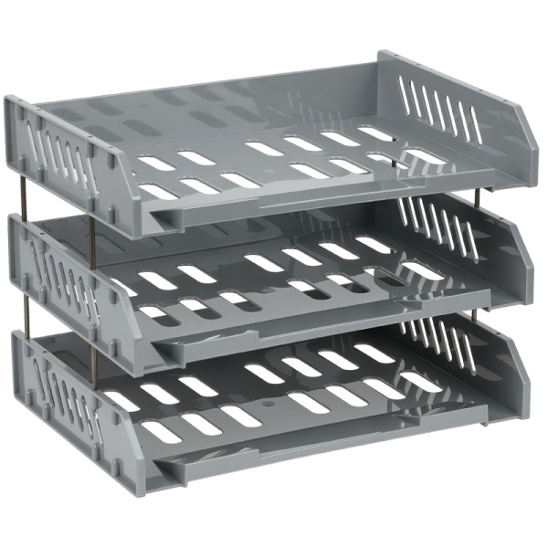 Лотки горизонтальные для бумаг, НАБОР 3 шт (335х232х280мм),на метал.стерж.60мм,сер,"Сити",ЛТГ-30703 324162