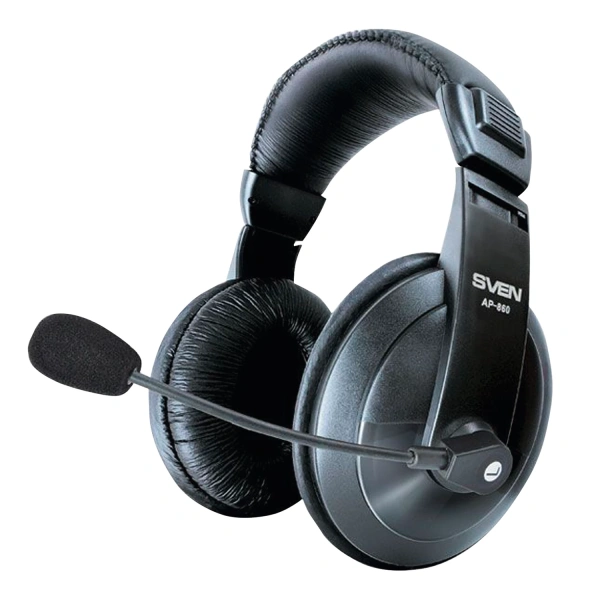 Наушники с микрофоном (гарнитура) SVEN AP-860MV, проводные, 2 м, с оголовьем, черные, SV-0410860 512586
