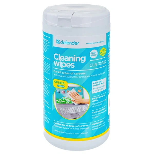 Салфетки для мониторов всех типов DEFENDER CLN30322, в тубе, 100 шт, 30322 511788