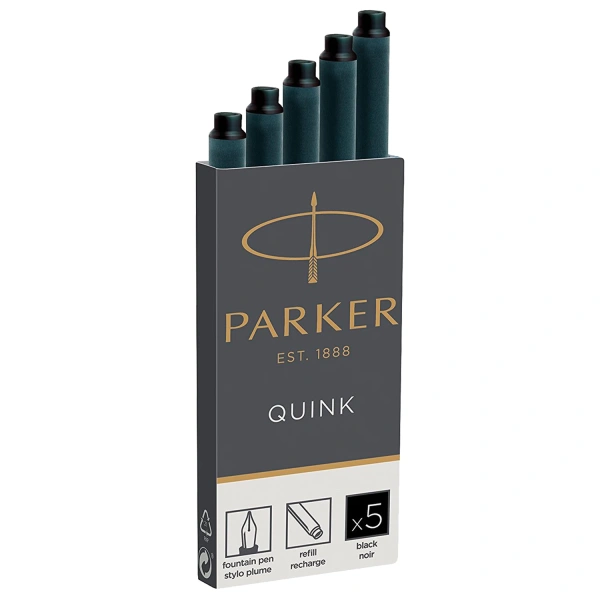 Картриджи чернильные PARKER Cartridge Quink, КОМПЛЕКТ 5 штук, черные, 195038 1423872