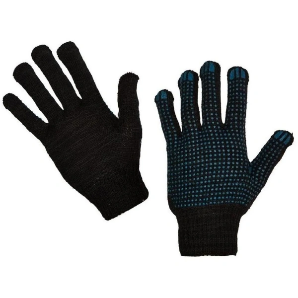 Перчатки хлопчатобумажные с ПВХ покрытием чёрные точка, 4 нити, 10 класс 43гр КОМПЛЕКТ 10 пар 678209 минпромторг - МСК «Форвард»