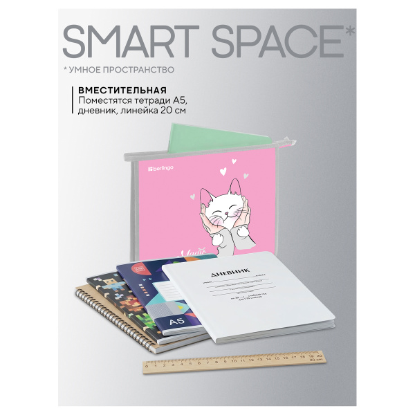 Папка для тетрадей 1 отделение, А5 Berlingo "Mew-gic", 240*205*40мм, пластик, на молнии PP05-NS-1219 389962 - МСК «Форвард»