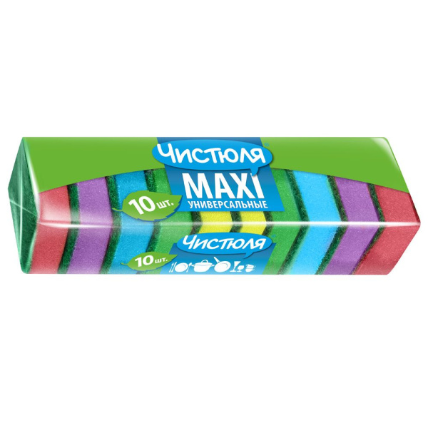 Губка для посуды Чистюля Макси КОМПЛЕКТ 10шт 72 г поролон с абразивным слоем 600201