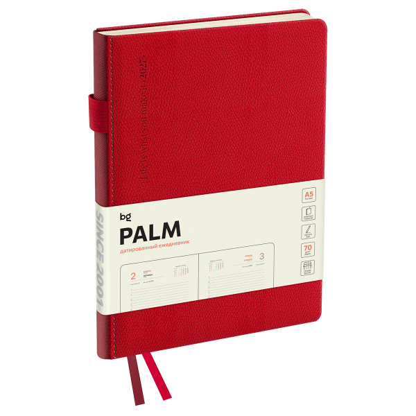 Ежедневник датированный 2027г., А5, 176л., твердый переплет, кожзам, BG "Palm. Scarlet", красный DdА5_67870 389844 - МСК «Форвард»