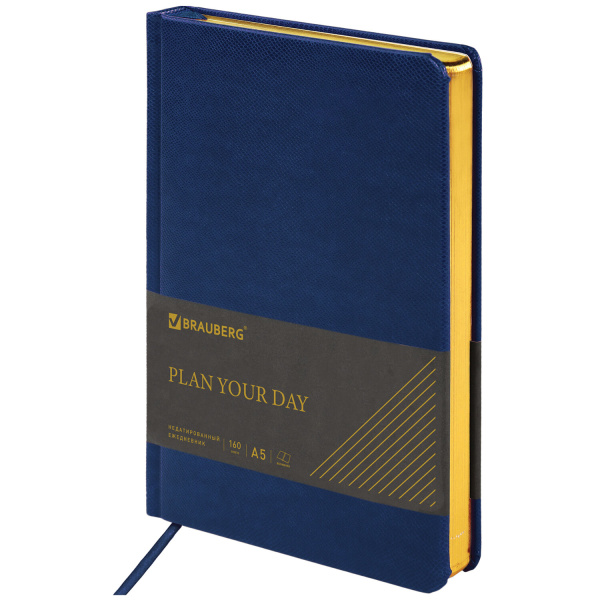 Ежедневник недатированный А5 138х213мм BRAUBERG Iguana под кожу, 160л, темно-синий, 125091