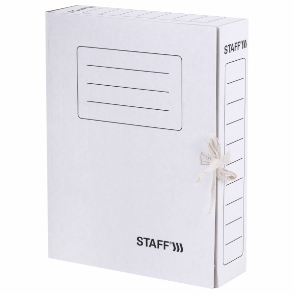 Папка архивная с завязками А4 (325х250мм), 75мм, до 700л, микрогофрокартон, БЕЛАЯ, STAFF, 128869