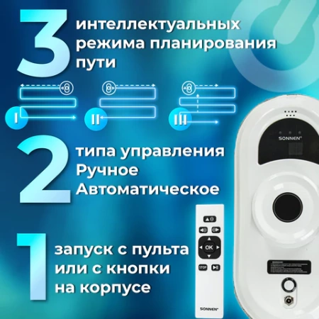 Робот-мойщик окон SONNEN Tech RWC-122 UltraClear, датчик от падения, 26 салфеток, пульт ДУ, 456235 - МСК «Форвард»