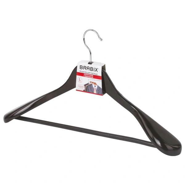 Вешалка-плечики р.48-50, деревянная, анатомическая, перекладина, цвет шоколад, BRABIX Люкс, 601165