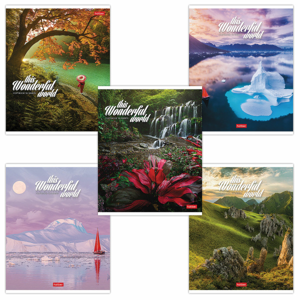 Тетрадь А5 96л. HATBER скоба, линия, обложка картон, Удивительный мир (5 видов), 96Т5В2 403693