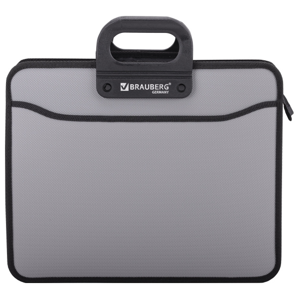 Папка-портфель пласт. BRAUBERG ПРЕМЬЕР А4 (390х315х120мм), 3 отделения, фактура бисер, серый,223083