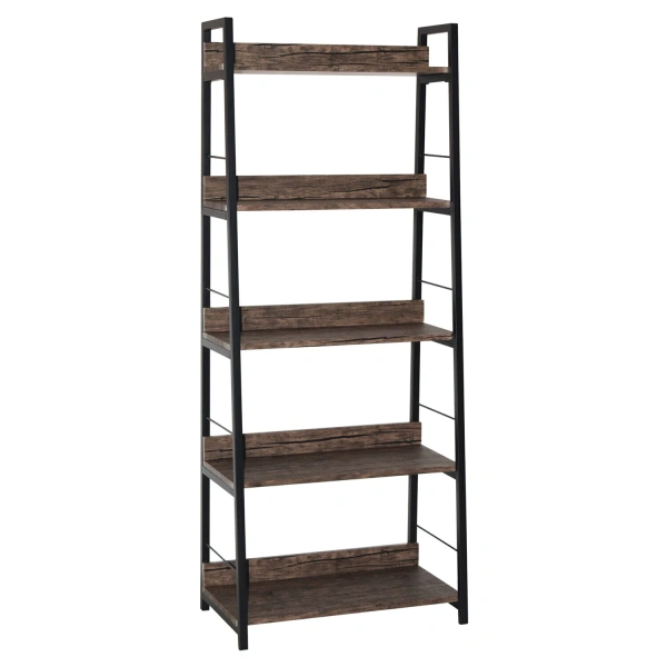 Стеллаж на металлокаркасе BRABIX LOFT SH-003 (ш600*г350*в1500мм), 5 полок, цвет морёный дуб, 641234