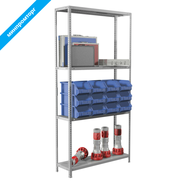 Стеллаж металлический BRABIX MS KD-180/30/70-4, (в1800*ш700*г300мм), 4 полки, сборная стойка, 291112