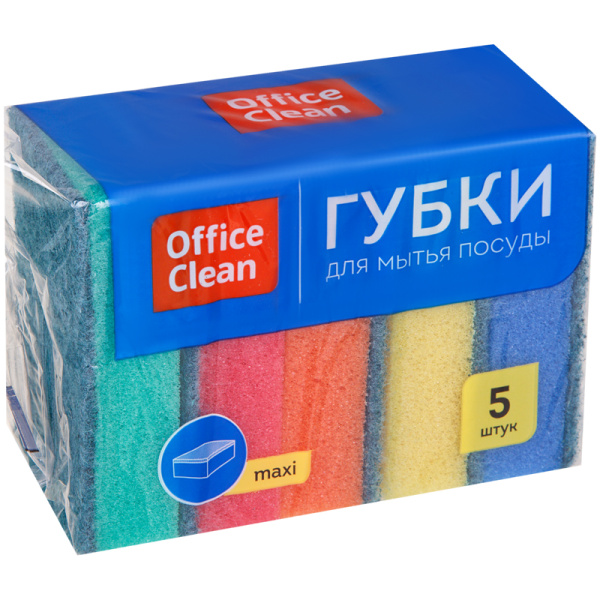 Губки для посуды OfficeClean "Maxi", поролон с абразивным слоем, 9*6,5*2,7см, 5шт 248977