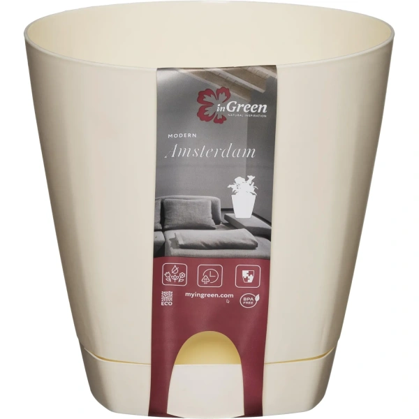 Горшок для цветов с поддоном InGreen Amsterdam 4 л сливочный (19x20 см) 1147801 - МСК «Форвард»