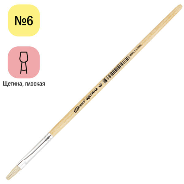 Кисть, щетина, ArtSpace, плоская №06, пакет, европодвес упаковка 30шт BHF6_14588 249580 - МСК «Форвард»
